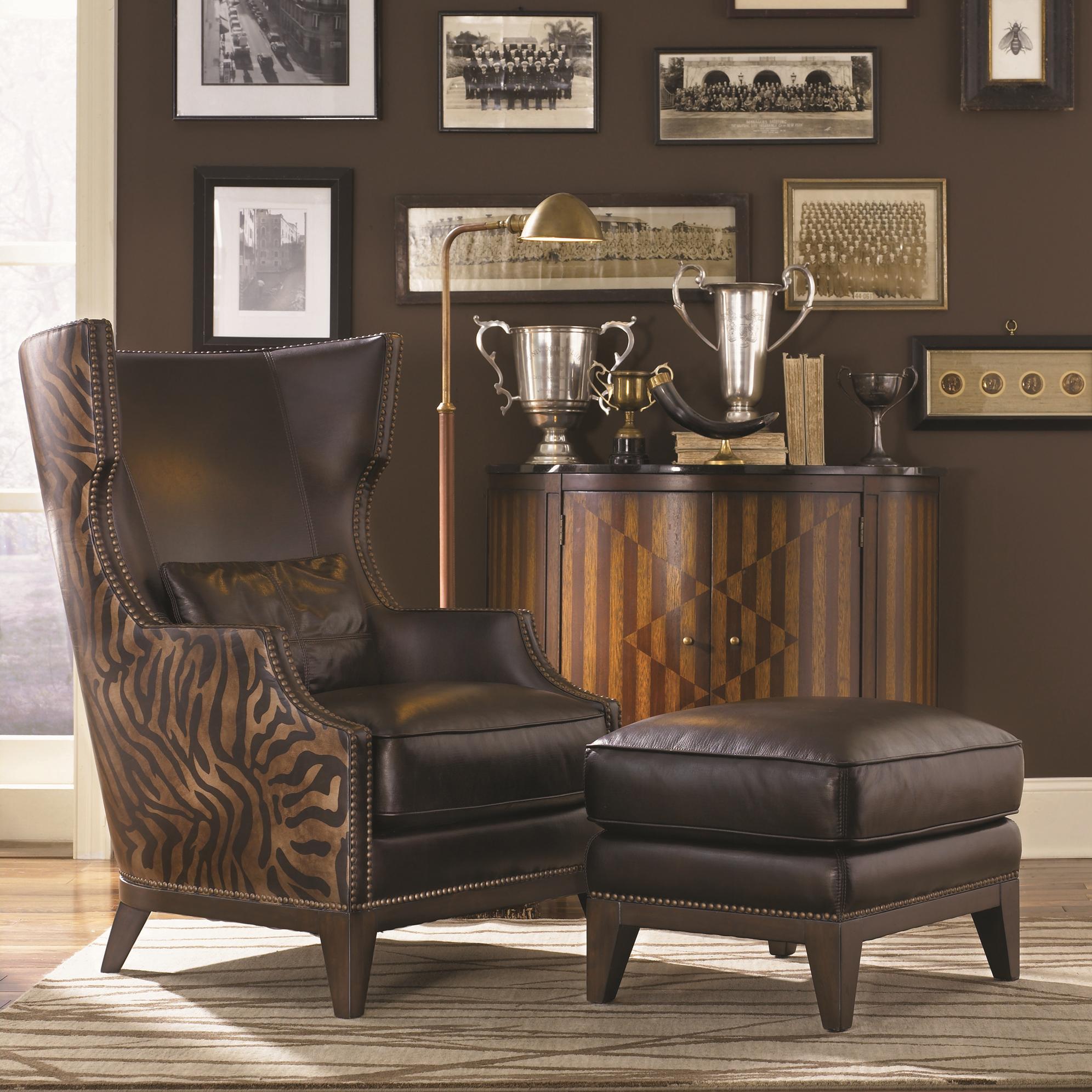 Tan leather deals chair with ottoman